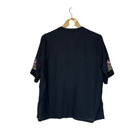 Johnny Was Maisie Easy V Neck Top Womens Size M Heavily Embroidered Linen Boho - Picture 11 of 11